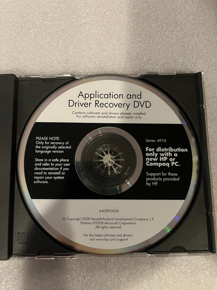 HP Compaq 6910 Application & Driver Recovery DVD