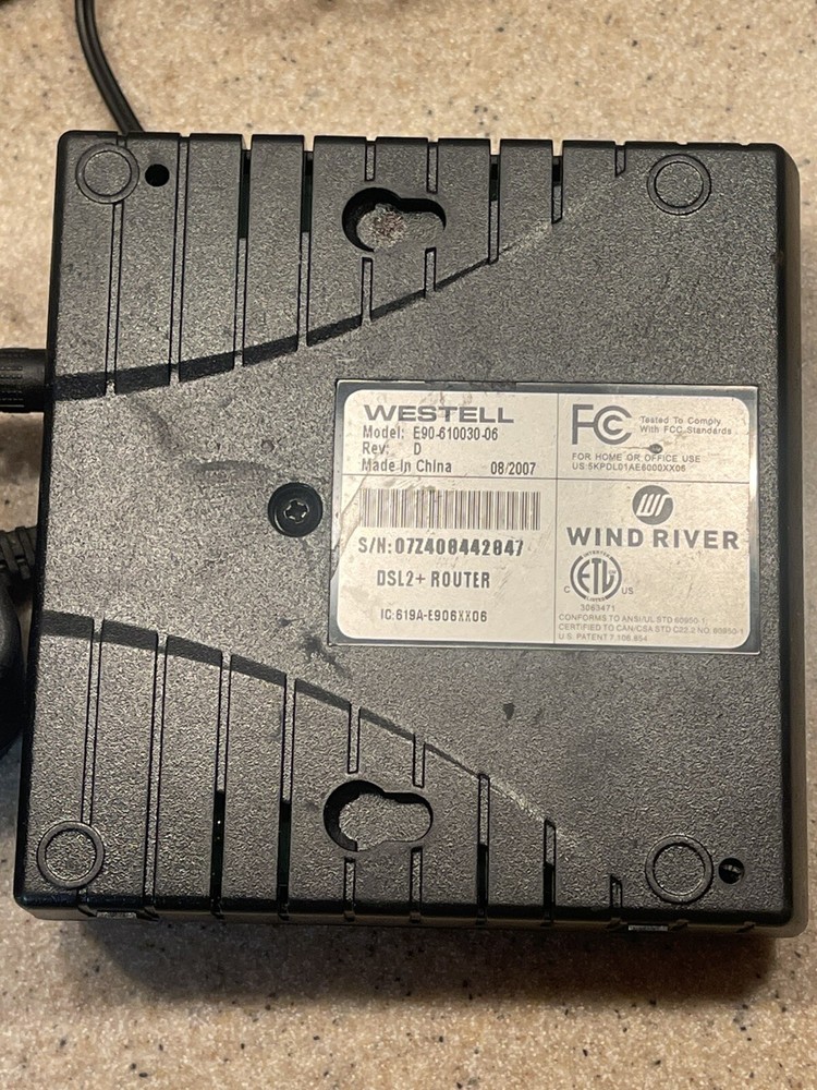 Westell E90-610030-06 DSL2+Router Wind River & AC Adapter Tested Works
