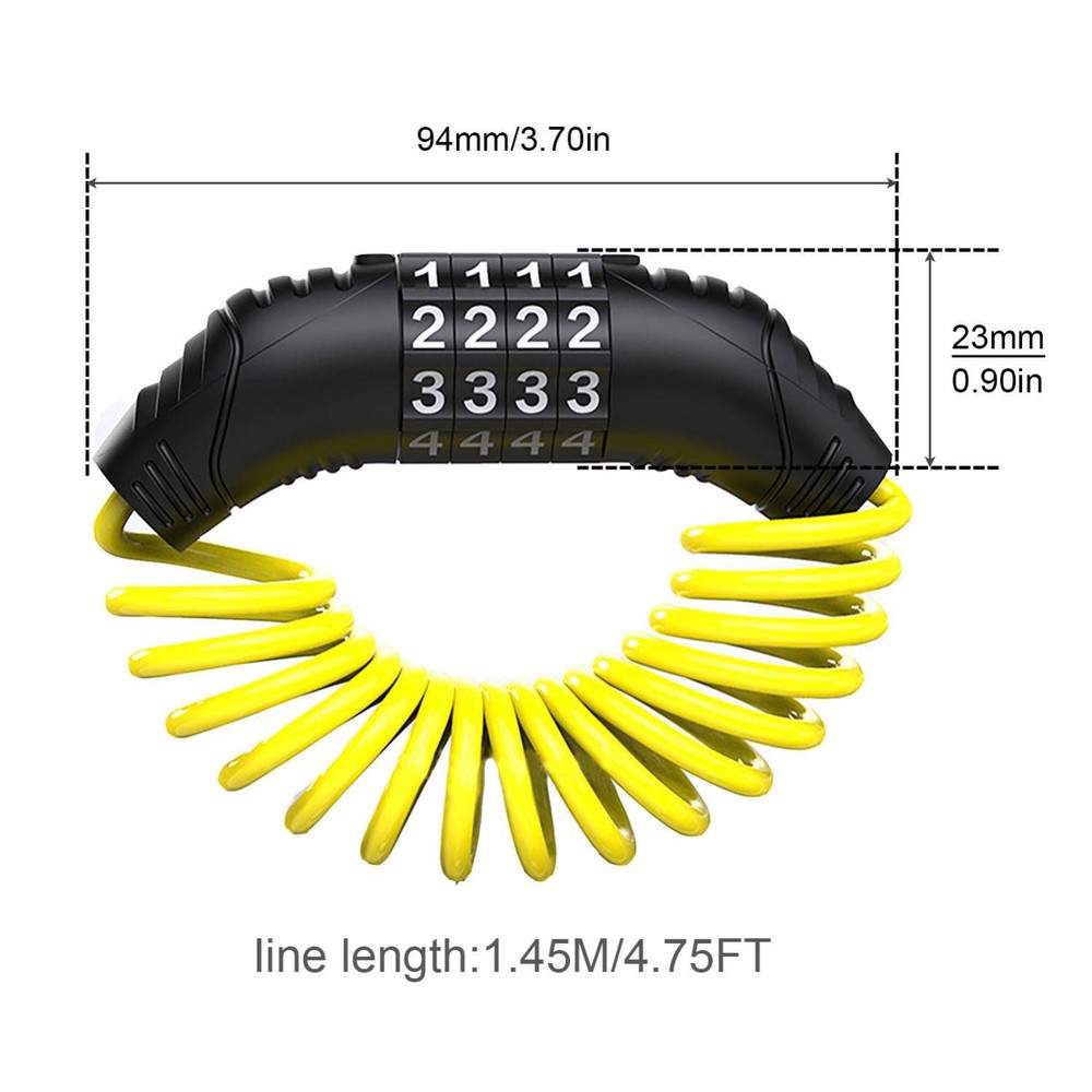 Combination Bike Cable Lock - 4 Digit 1.45M Long Security Cable Lock FOR Scooter