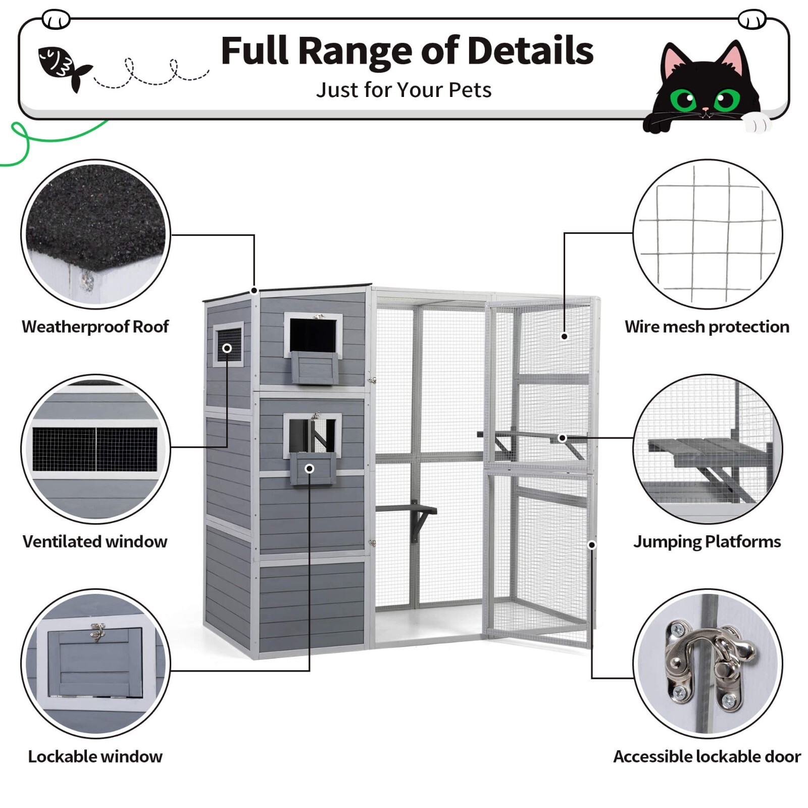 4-Tier Cat Playpen Outdoor Cat House Catio Enclosure with Resting Box, Platforms