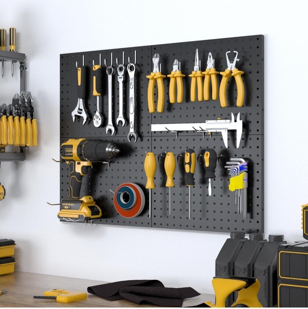 Peg Board, 4 Pack Metal Pegboard Panels without Hooks, Black Pegboards Wall...