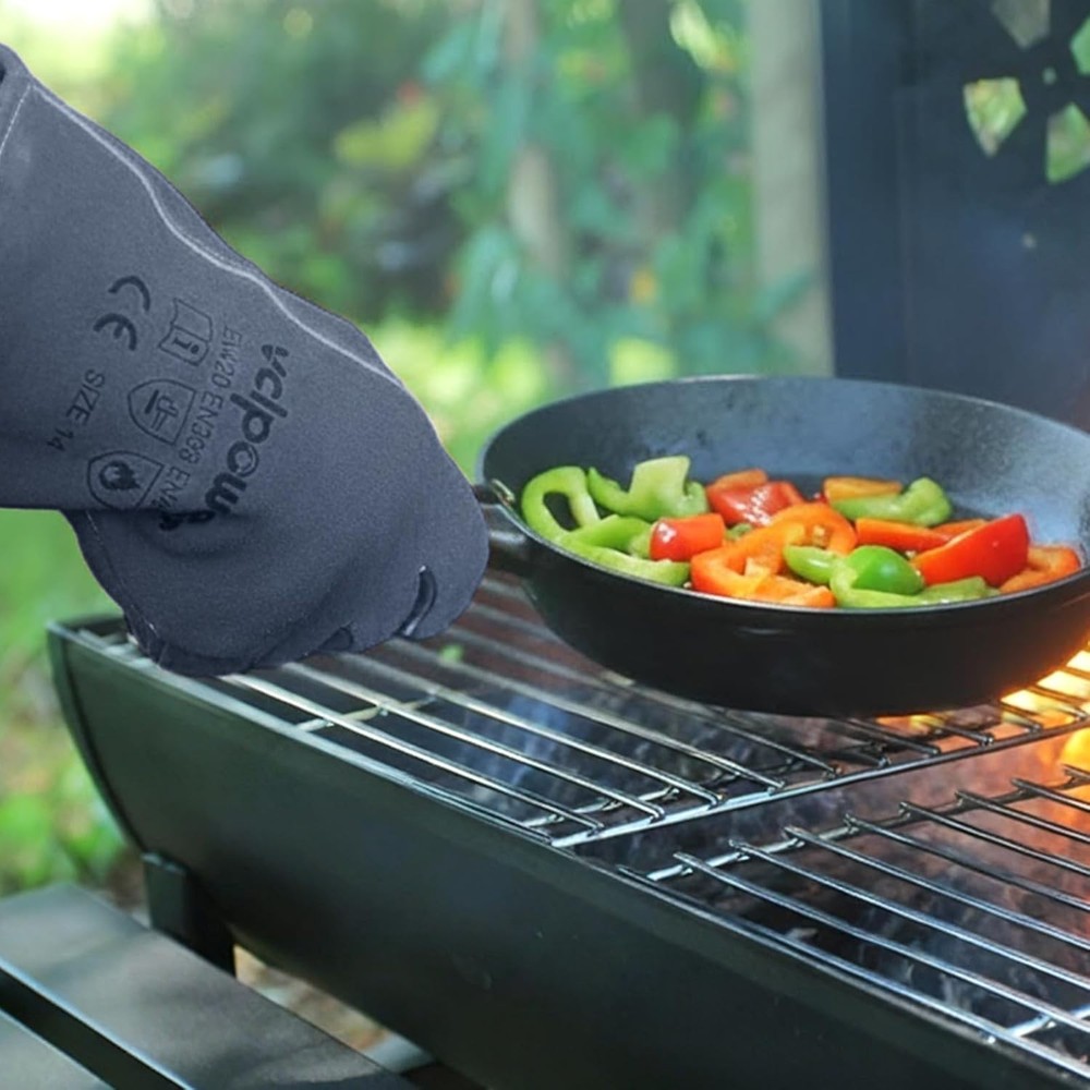 Fireplace Welding Gloves Fire Heat Resistant 14IN Fireproof Leather for Welding