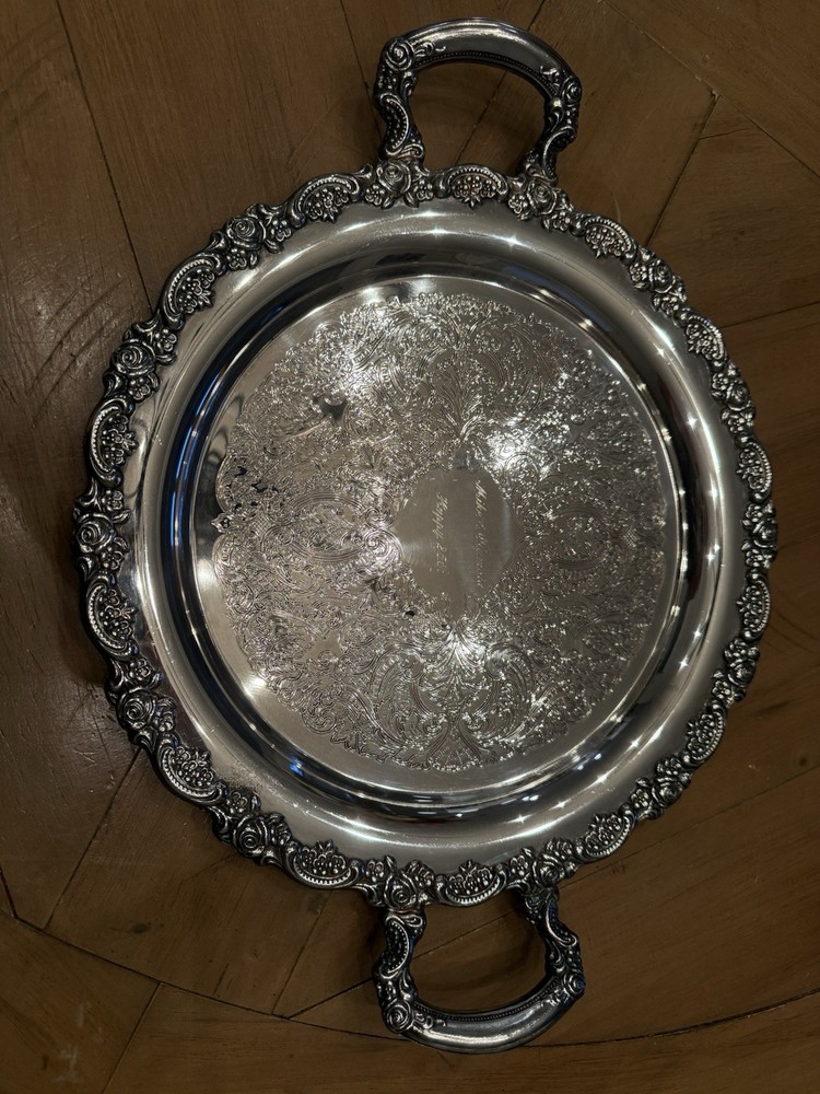 ONEIDA Silverplate Tray with Handles Decor Pattern Victorian Style Du Maurier