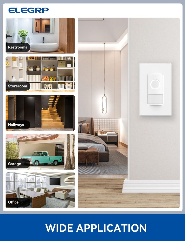 Smart Motion Sensor Switch, 2.4GHz Wi-Fi 3 Way Light Switch Compatible with A...