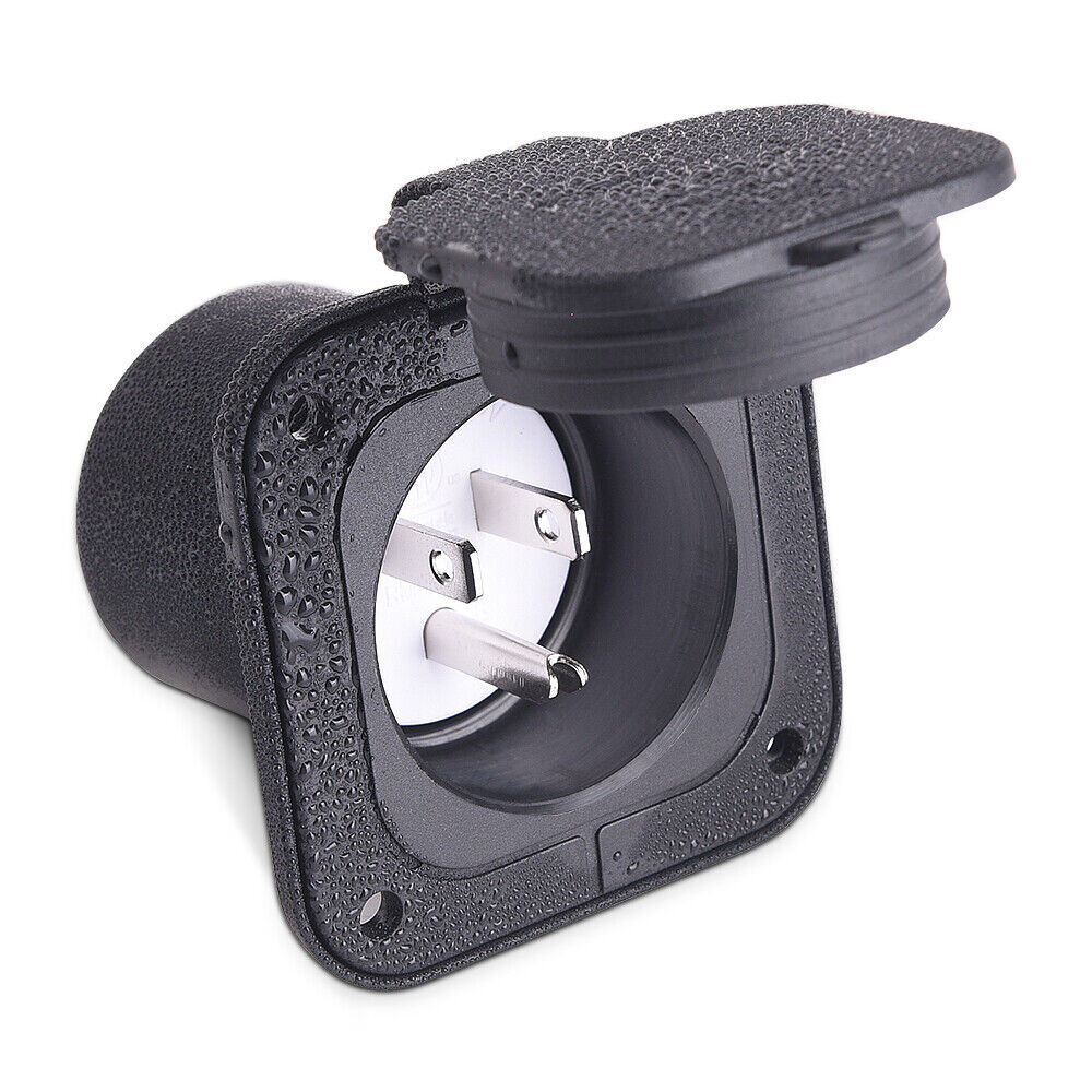 15 Amp Flanged Inlet 125V NEMA 5-15 RV Shore Power Inlet Plug w/Waterproof Cover