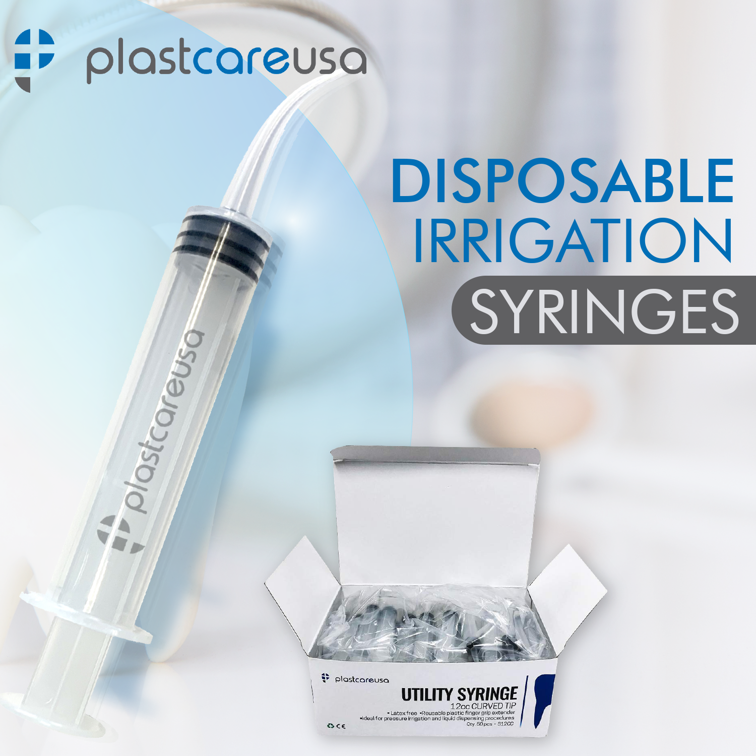 Curved Tip 12cc Oral Irrigation Syringes Disposable Dental Utility (Choose Qty)