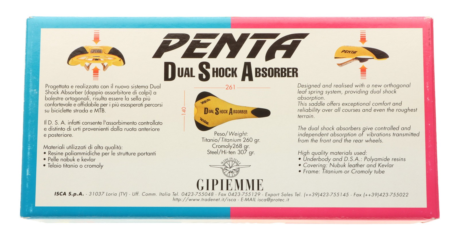 Gipiemme & EuroAsia Penta Saddle Dual Shock Absorber Ti Rails Blue NEW NIB NOS