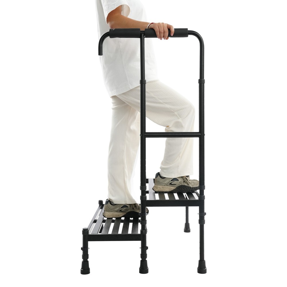 2-Step Stool with Adjustable Handle, Sturdy Metal Design for Safe Use