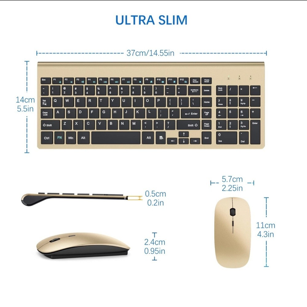 Ultra Slim Wireless Keyboard and Mouse Combo, Silent Compact Keyboard Mouse Set