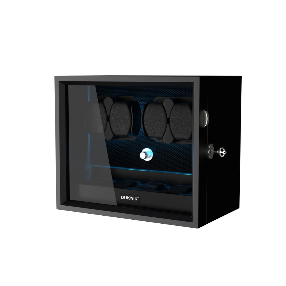 New Automatic 4 Watch Winder 4 Extra Storage Display Watch Box Blue LED Gift