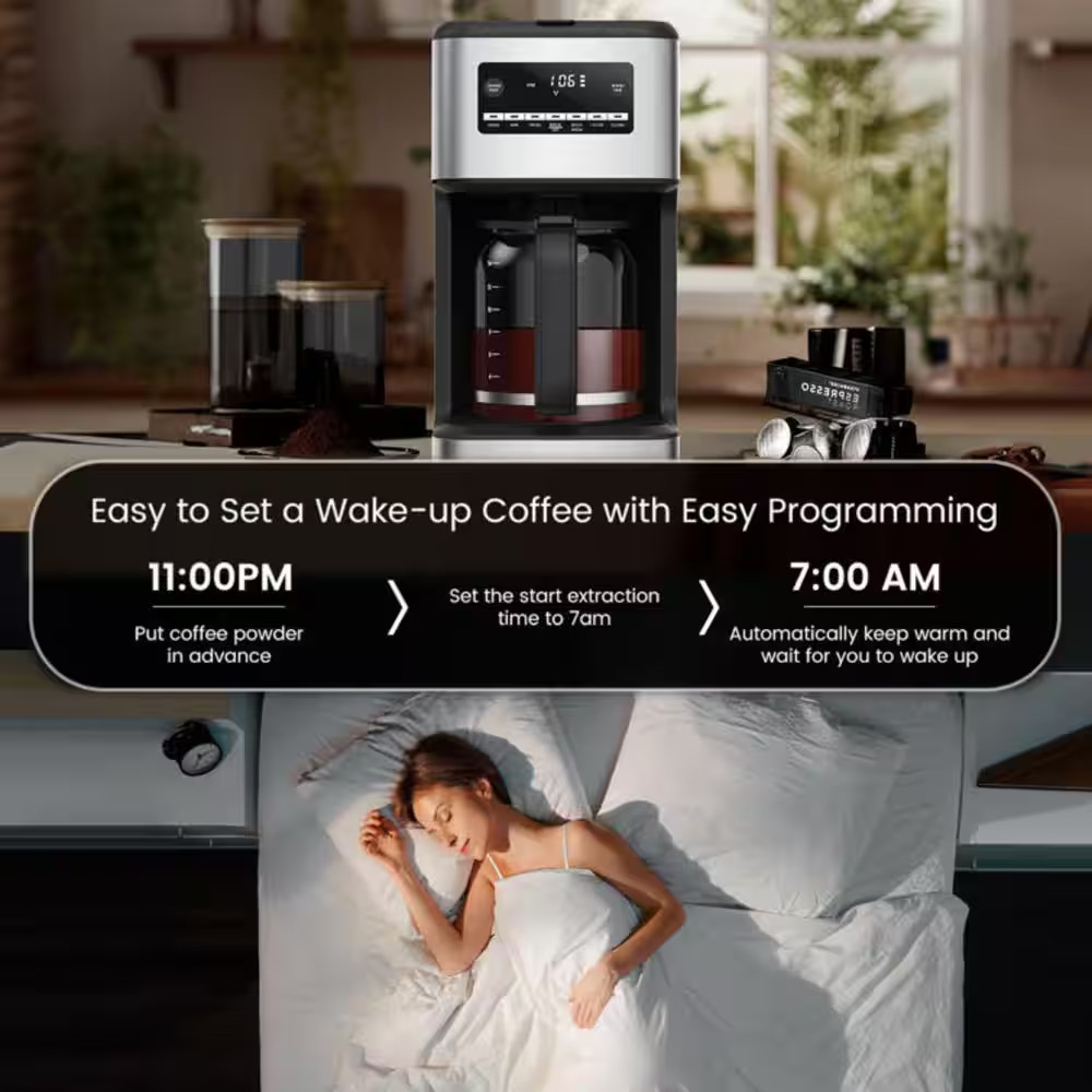 14-Cup Coffee Maker with Carafe Auto Brew Timer Stainless Silver