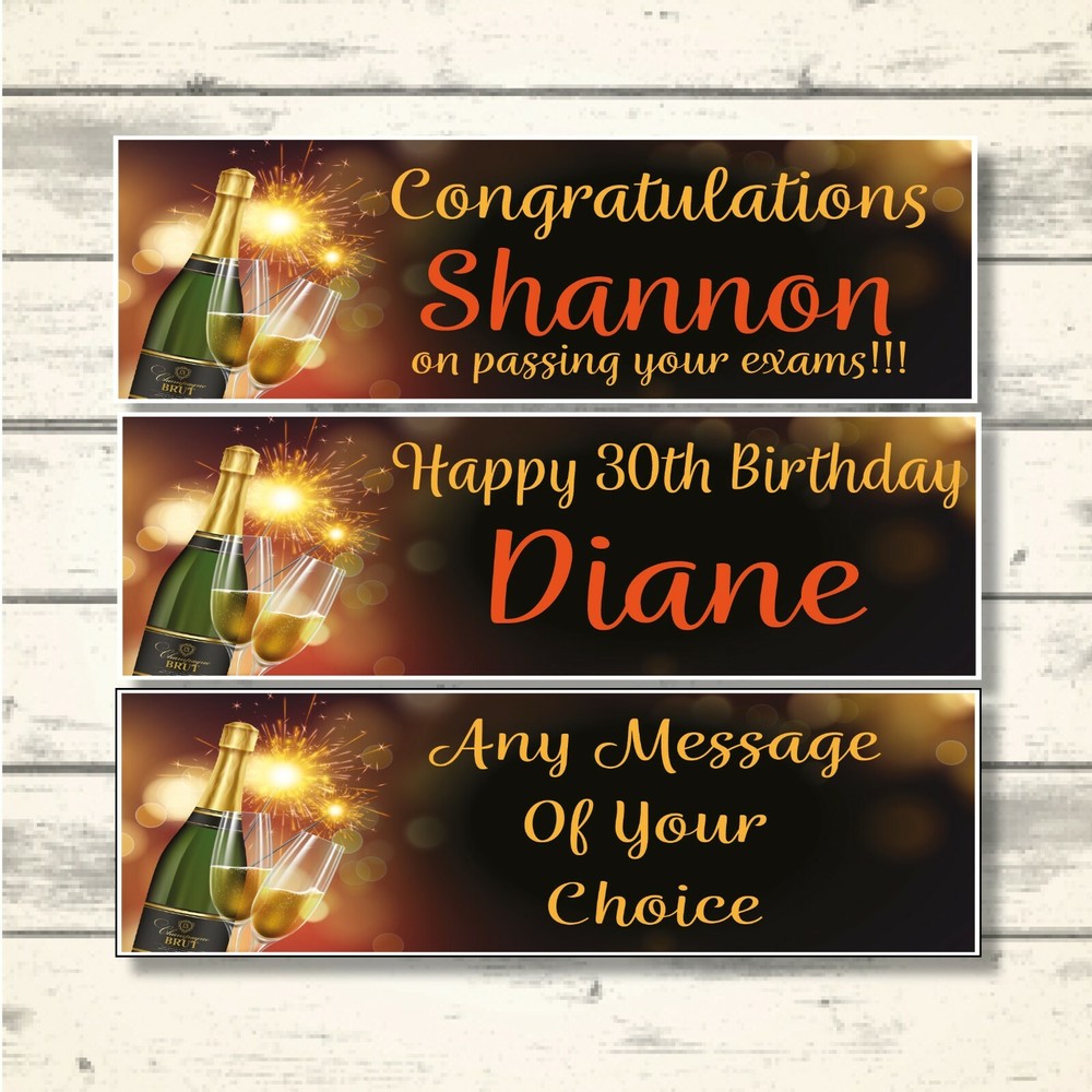 2 PERSONALISED CHAMPAGNE BANNERS - Design 2
