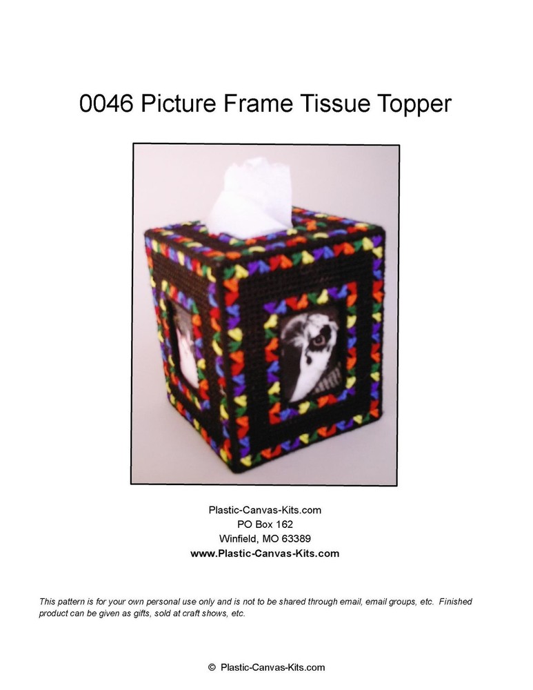 Colorful Picture Frame Tissue Topper-Plastic Canvas Pattern or Kit