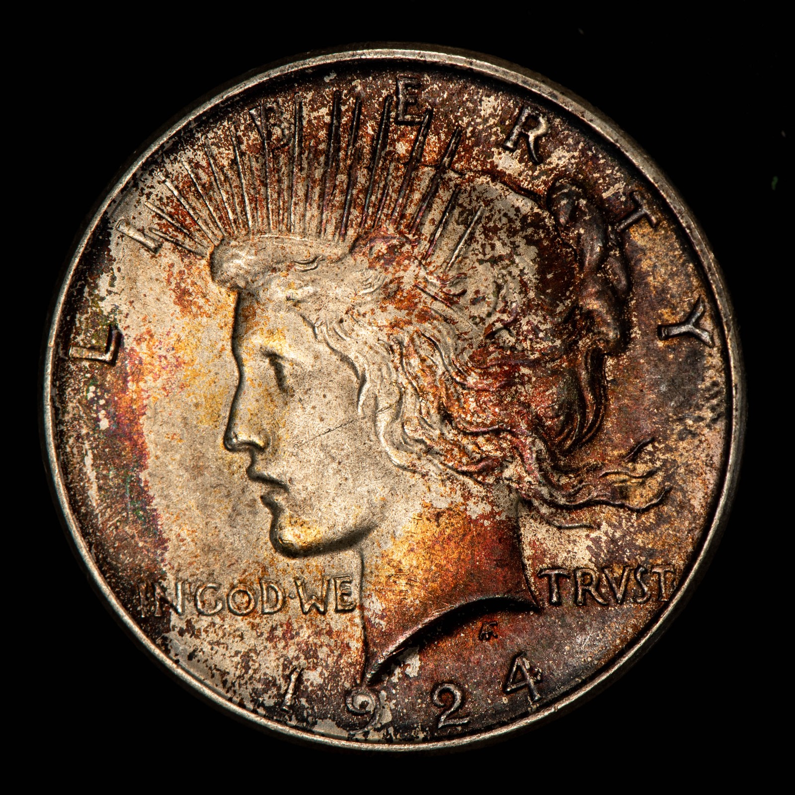 1924 $1 Silver Peace Dollar - Luster - Deep Rainbow Pattern Toning - SKU-D7665