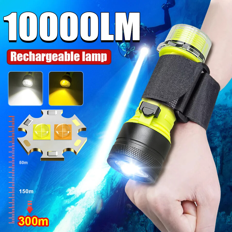 Professional Diving Flashlight Underwater Lantern USB Diving Torch Waterproof