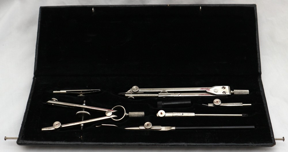 Vintage TECHNICAL B201 Technical Drawing Instrument Set + Felt Lined Hard Case