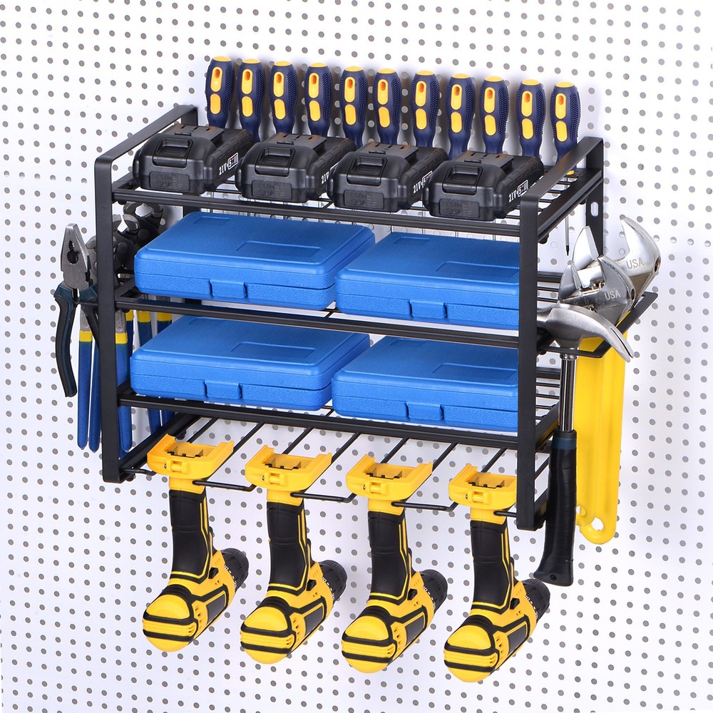 Power Tool Organizer 4 Layers 4 Drill Storage Racks Wall Mount Style Hooks