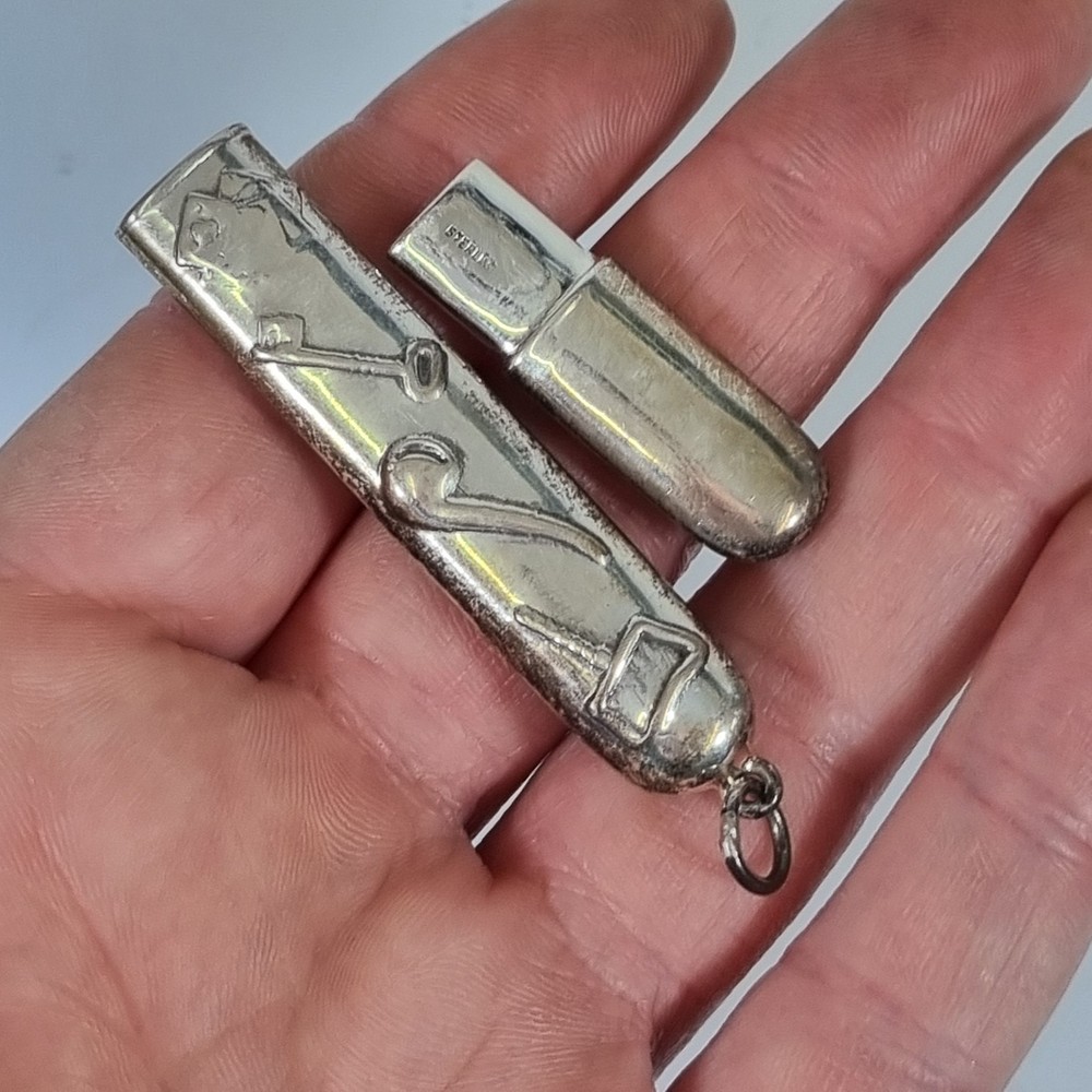 Antique Solid Silver Needle Case Decorated Pipe Key Cards Marked Sterling