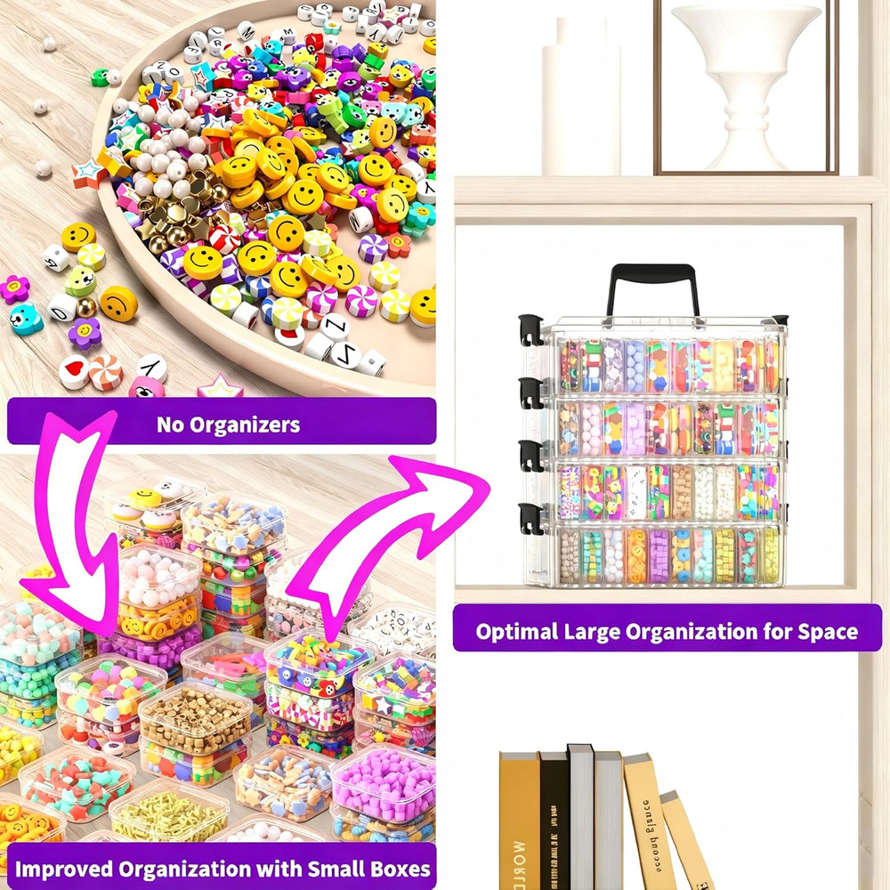 Bead Organizer Box 120 Pcs, 4-Tier Large Capacity Stackable Bead Storage Contain