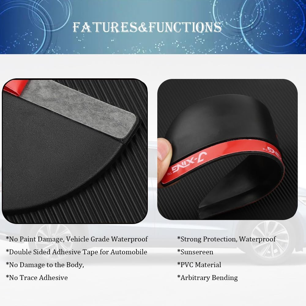 Car Rearview Rain Eyebrow ShieldCar Mirror Rain Protector 2PC Solid Black