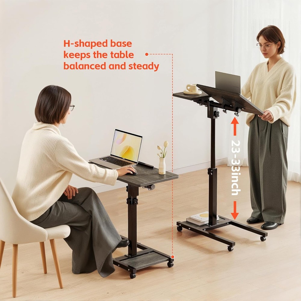 Overbed Table W/ Wheels Adjustable Height Mobile Standing Stand Up Rolling