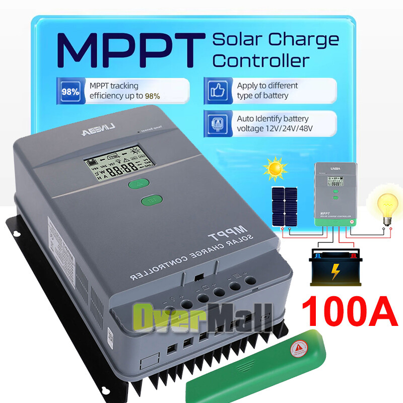 Solar Charge Controller MPPT 100A LCD Display 12V 24V Dual USB Solar Controller