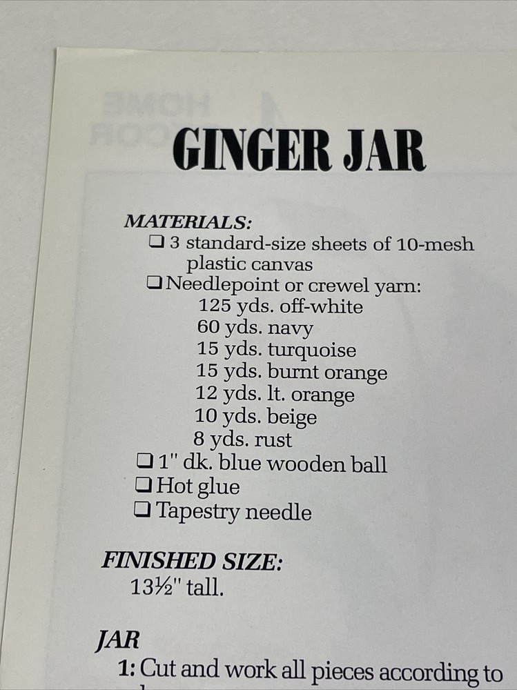 Oriental Touches Ginger Jar Annie's Attic Plastic Canvas Pattern