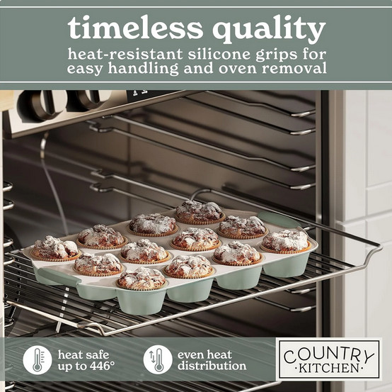 Country Kitchen 22 piece Nonstick Bakeware Set Sage & Cream Heavy Duty Stackable