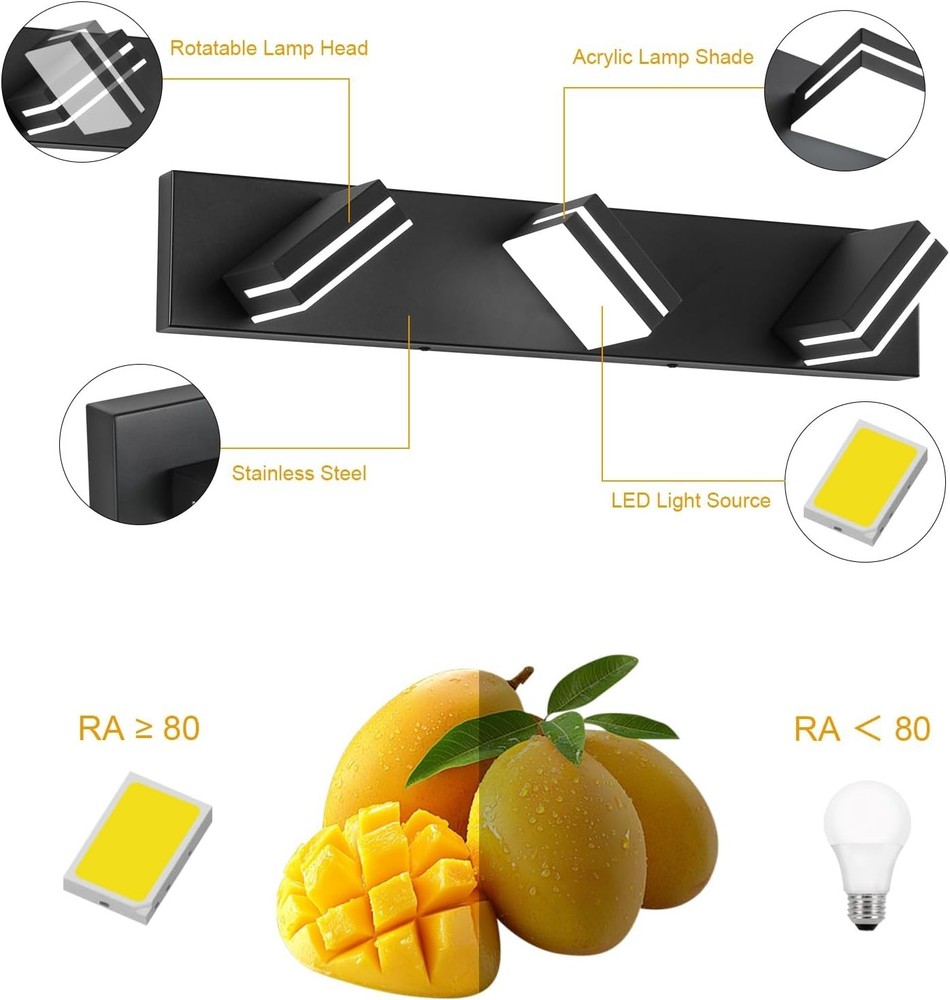 Matte Black 24-Inch Bathroom Wall Lighting