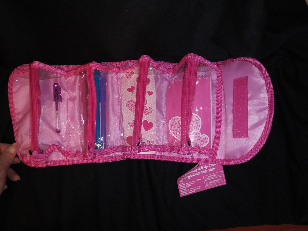 Stationery Roll Up Case Pink Leopard