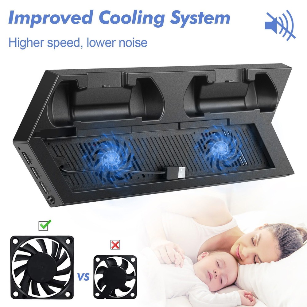 Vertical Stand Cooling Fan for Sony PS4 PlayStation 4 + Controller Charging Dock