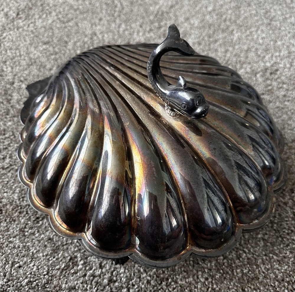 Vintage Eton Dolphin Handle Clam Shell Silver Plated Electrified BunWarmer