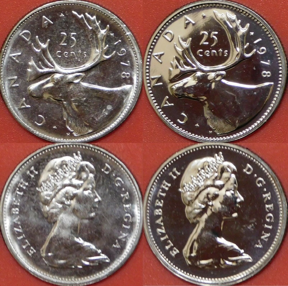 Brilliant Uncirculated 1978 Small & Large Denticles 25 Cents From Mint's Rolls