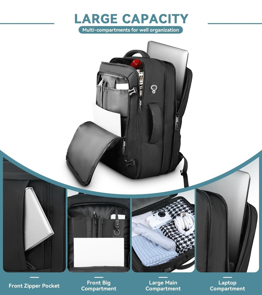 Travel Backpack, 50L Expandable Extra Large Laptop Backpack, Carry On Backpac...