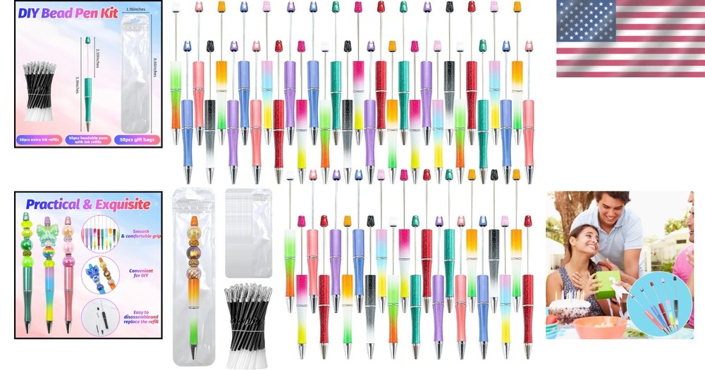 Creative 150-Piece Beadable Pens Set: 50 Colorful Pens for Personalization