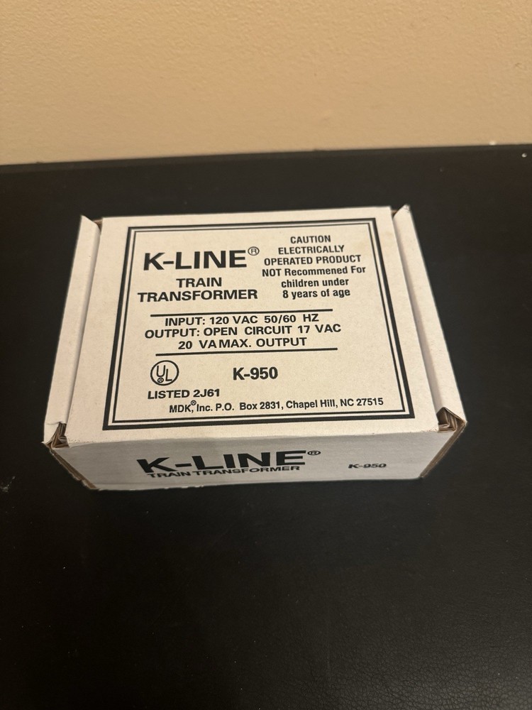 New K Line K-950 Train Transformer in Box 20VA Max