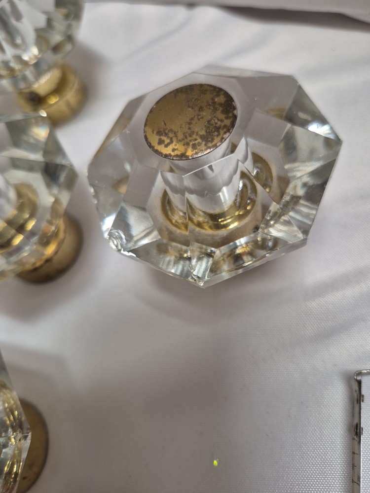 Door Knobs 8 Point Crystal Glass Brass 7 Pieces