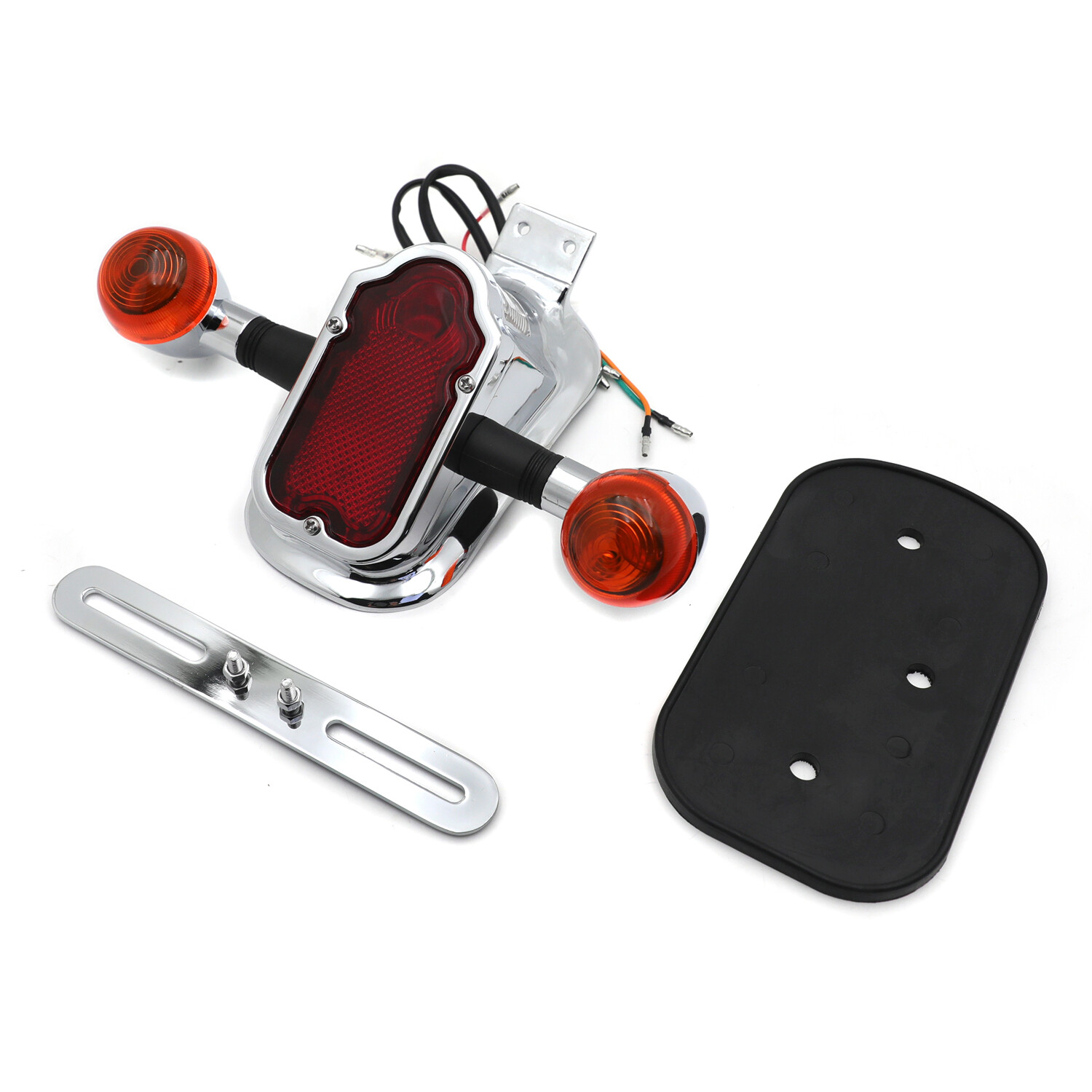 Motorcycle Metal Chrome Tombstone Brake Tail w/ Light Signal For Harley Big Twin