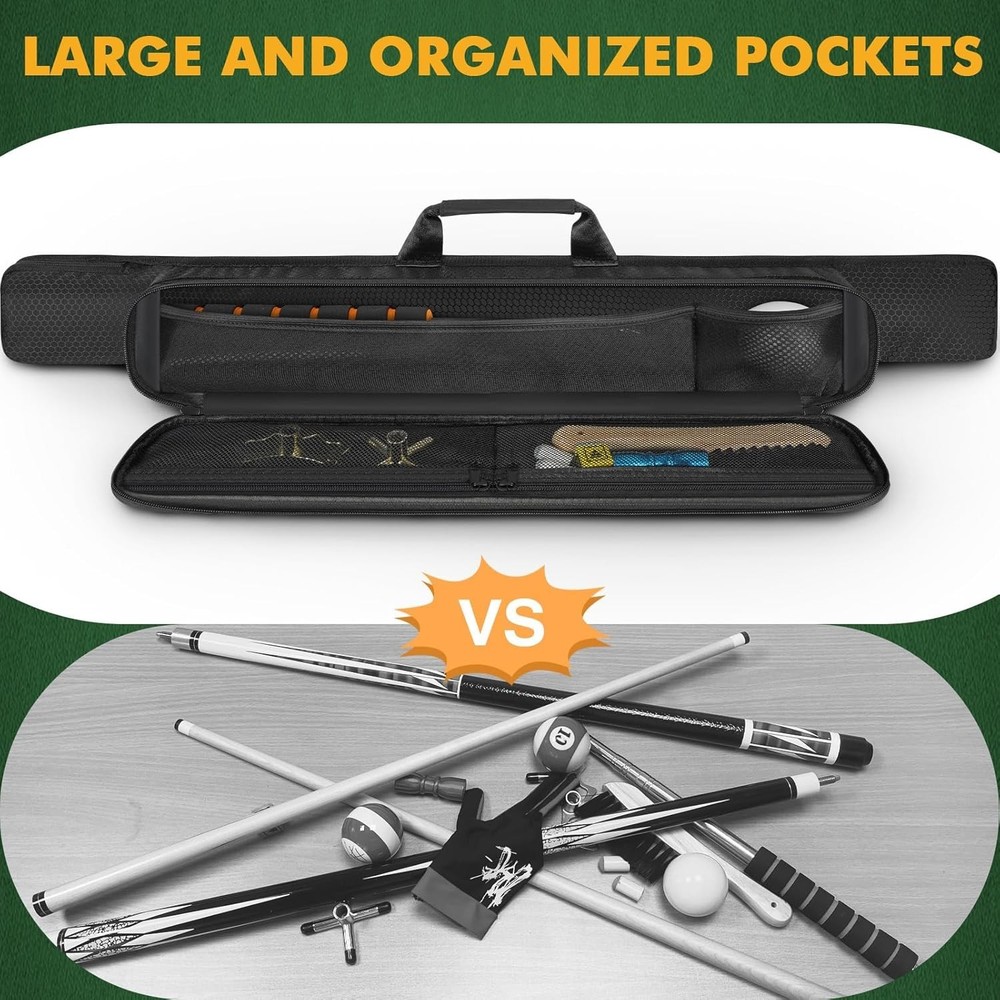 Durable 1x1 Pool Cue Bag - Lightweight Polyester Case with Organizing Pockets