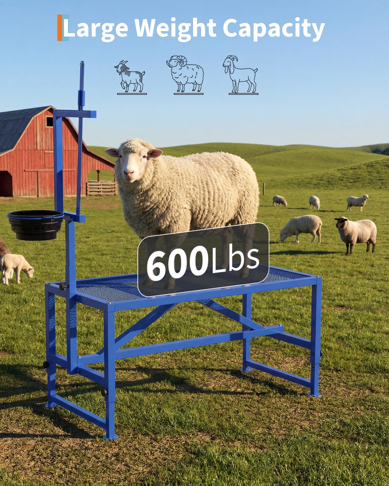 600Lbs Goat Stand with Feed Bin, Goat Milking Livestock Stand for Sheep Trimming