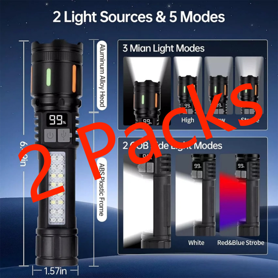 2*99000000 Lumens Super Bright LED Tactical Flashlight Rechargeable Work Light+
