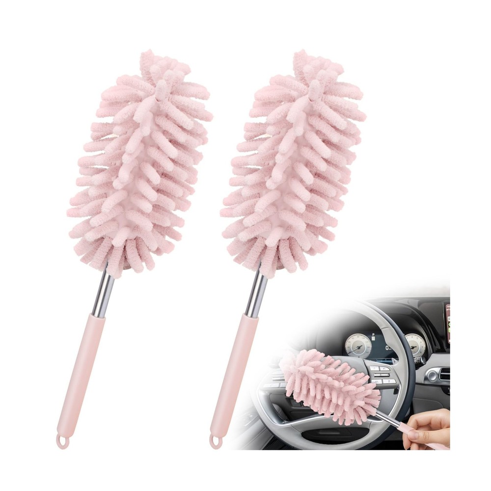 2 PCS Car Interior Duster with Extension Pole, Microfiber Car Duster with Ben...