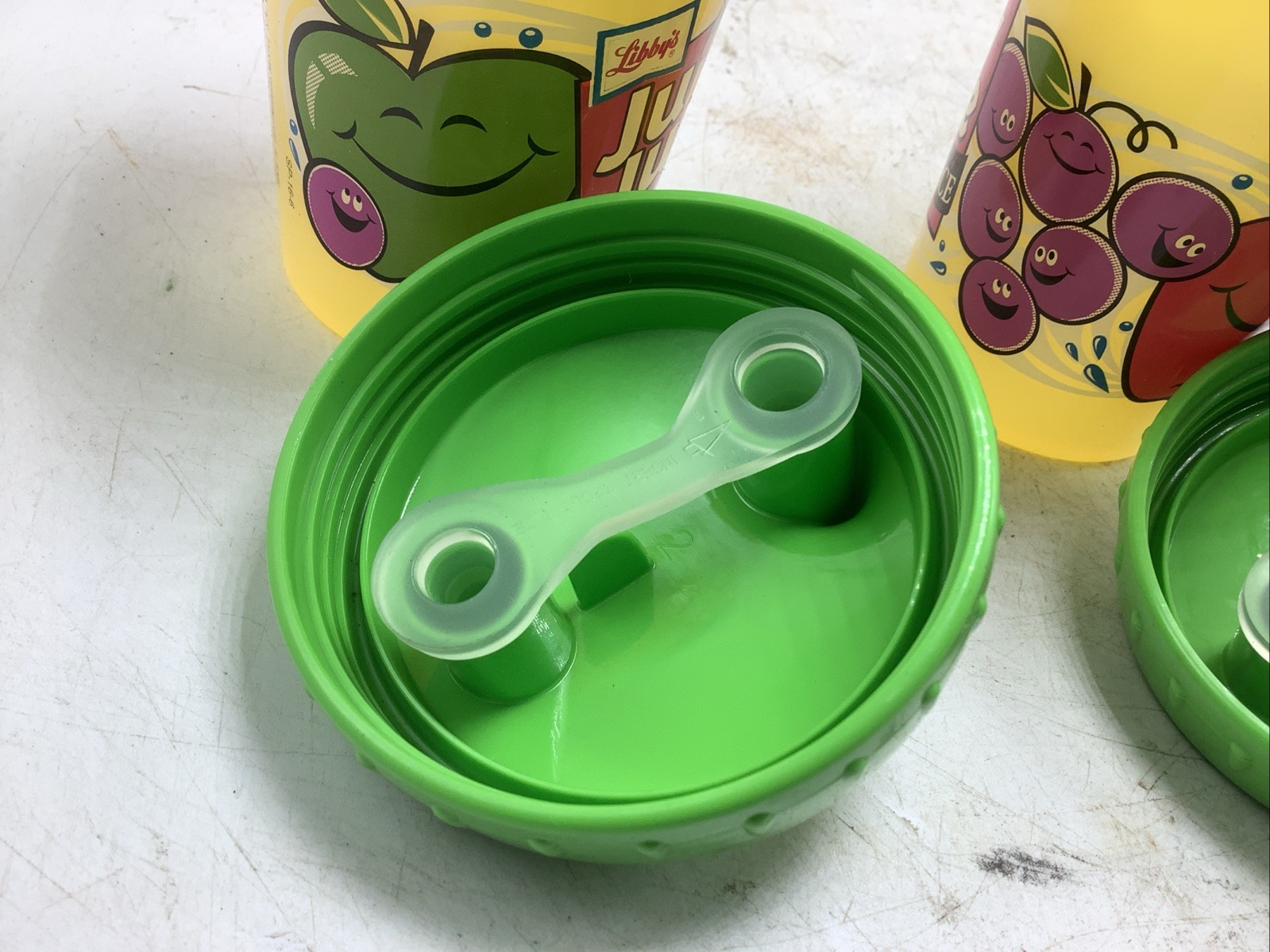 2 Vintage Playtex Juicy Juice Advertisement Plastic Sippy Cup with Valve RARE