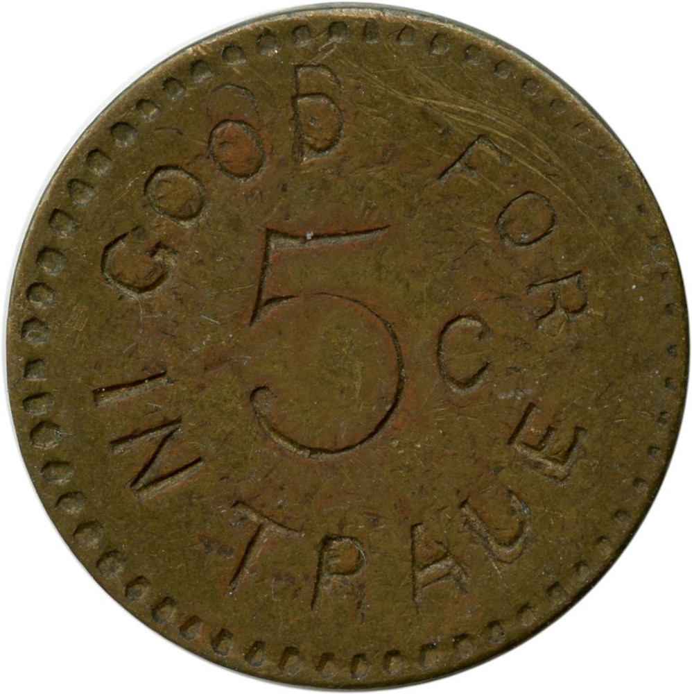 CF Monogram Incuse Maverick Good For 5¢ Trade Token