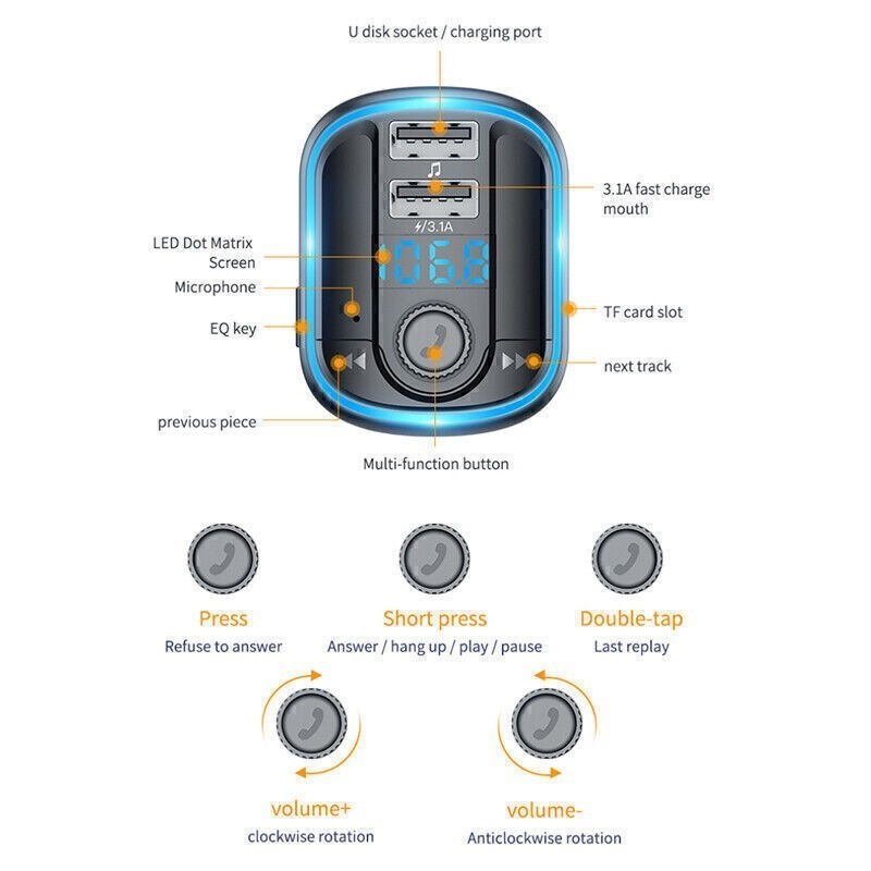 Car Wireless Bluetooth FM Transmitter Radio Adapter Kit MP3 Player 2 USB Charger