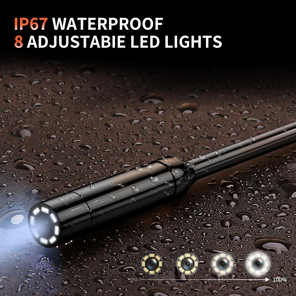 Borescope Camera with Light, Endoscope Inspection Camera with 8 Adjustable Leds