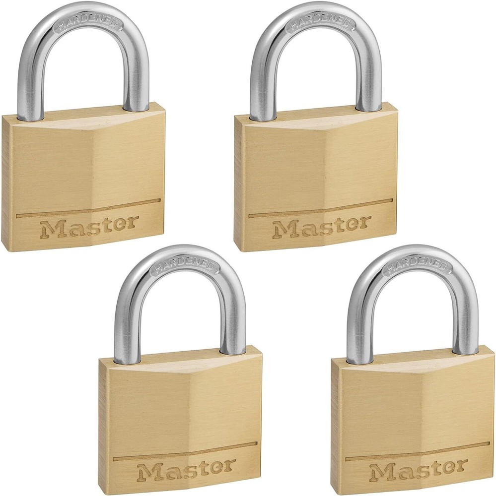 Master Lock 140Q Solid Keyed Alike Padlocks, 4 Pack, Brass, Silver