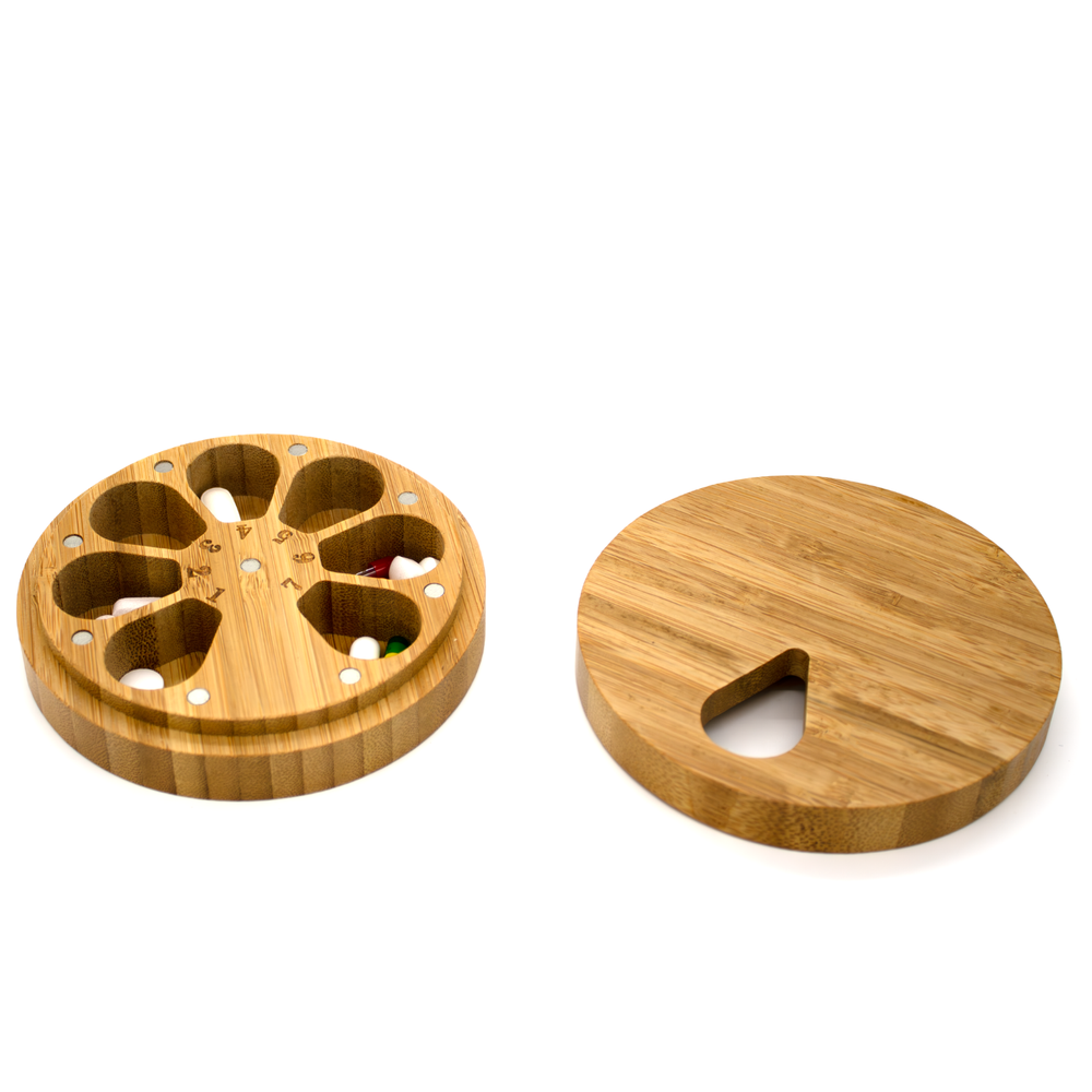 Bamboo Pillbox Organizer for Tablets, Vitamins or Supplements