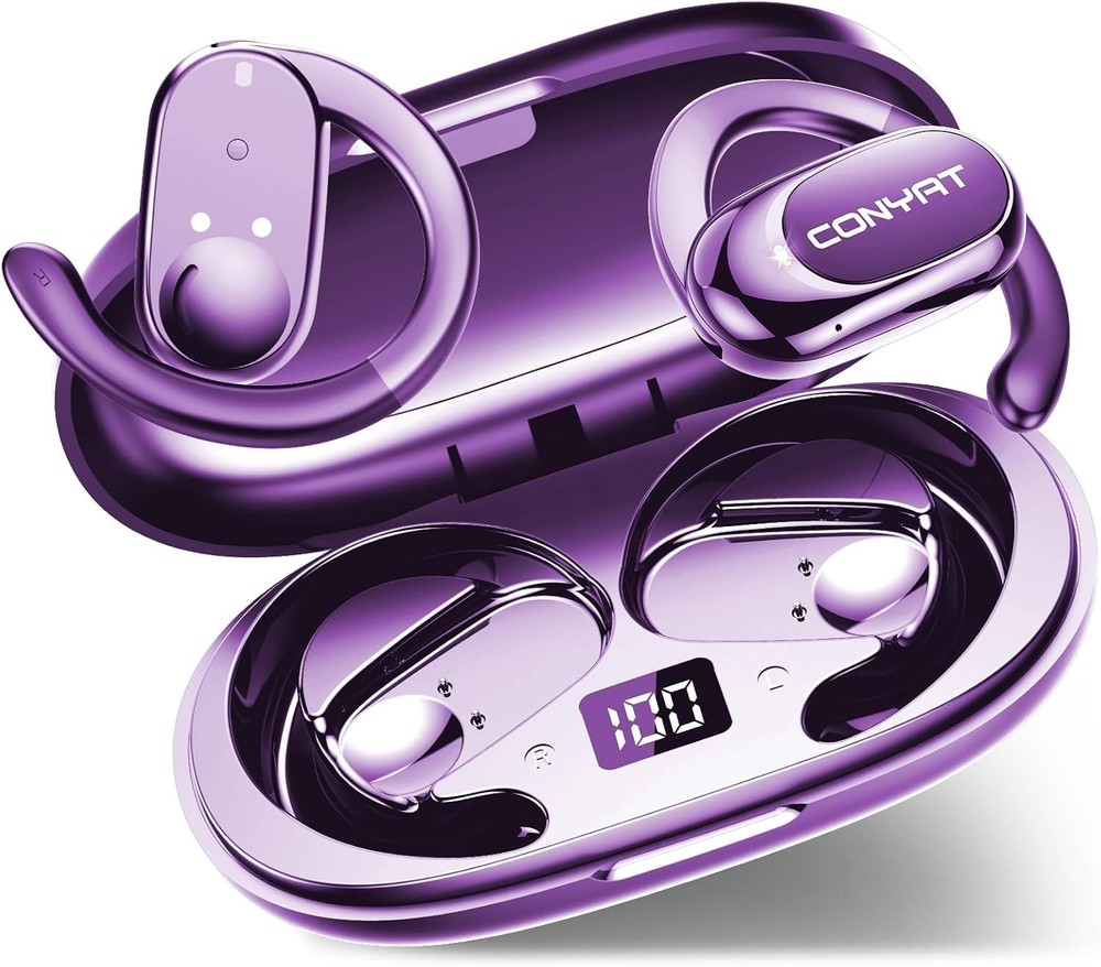 Dynamic Bluetooth 5.4 Earbuds with 58-Hour Battery - Open Ear Design, Purple