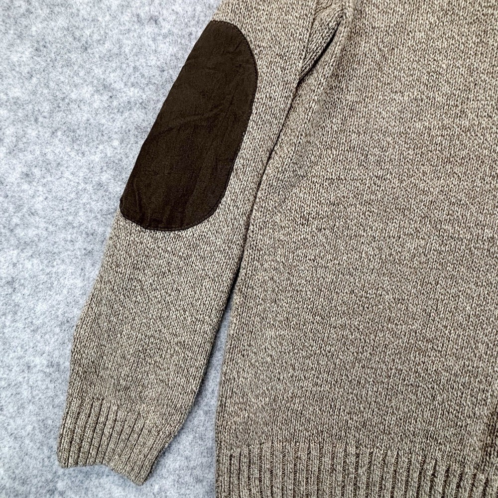 Chaps jumper size large mens button neck oatmeal brown Pullover Elbow Patch